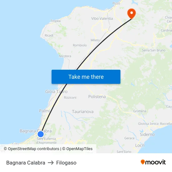 Bagnara Calabra to Filogaso map