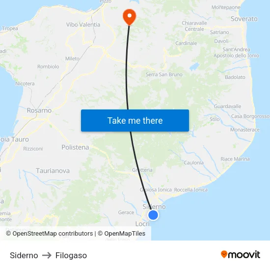 Siderno to Filogaso map