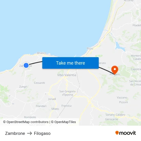 Zambrone to Filogaso map