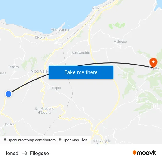 Ionadi to Filogaso map