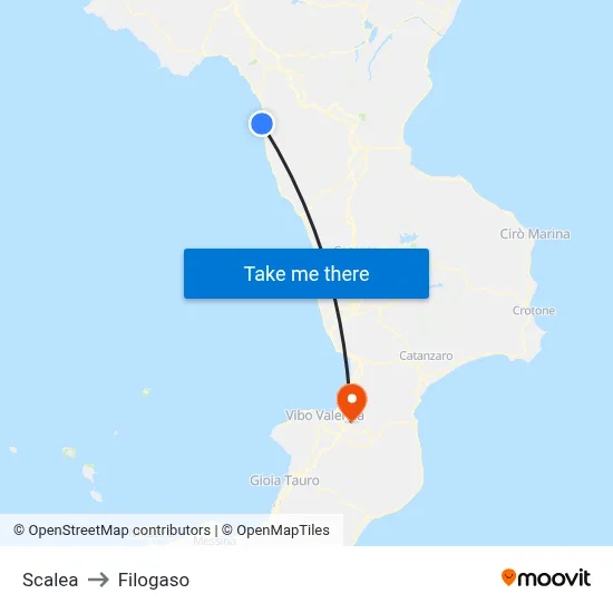 Scalea to Filogaso map