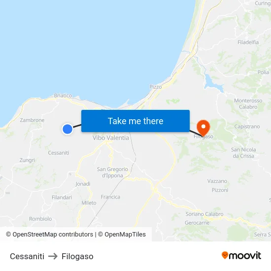 Cessaniti to Filogaso map