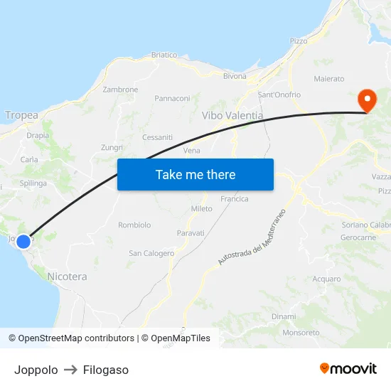 Joppolo to Filogaso map