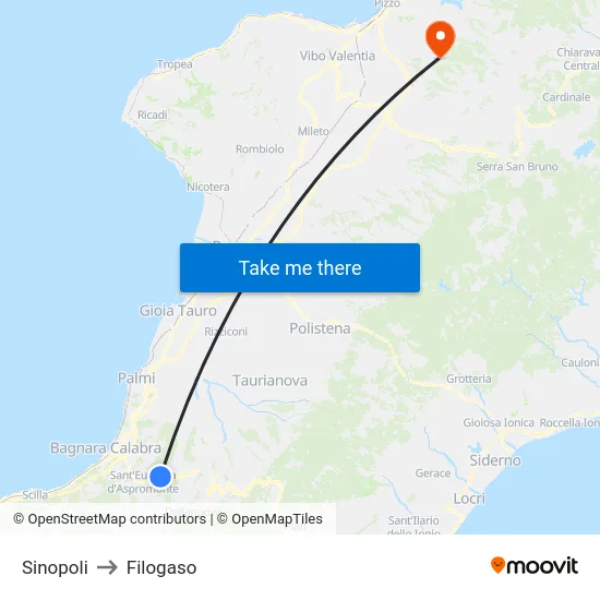 Sinopoli to Filogaso map