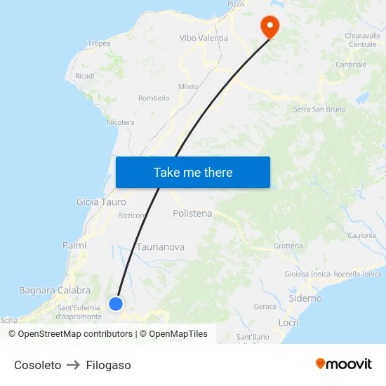 Cosoleto to Filogaso map