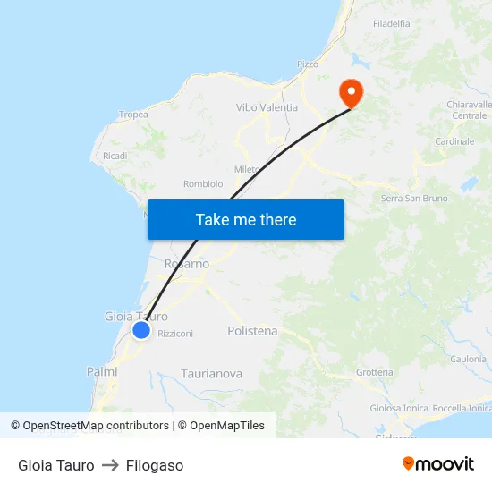 Gioia Tauro to Filogaso map