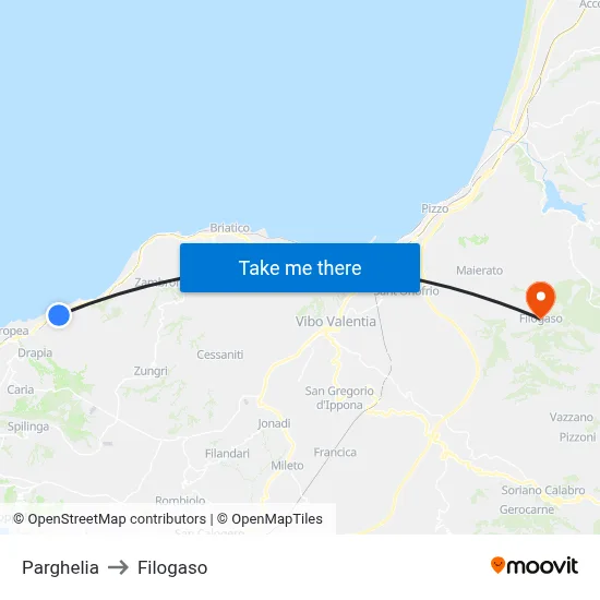 Parghelia to Filogaso map