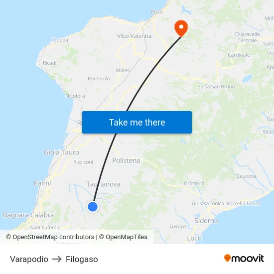Varapodio to Filogaso map