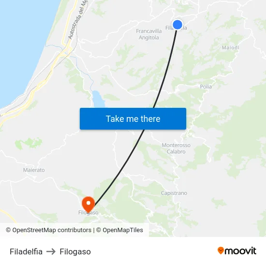 Filadelfia to Filogaso map
