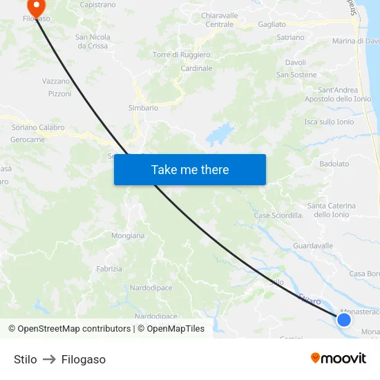 Stilo to Filogaso map