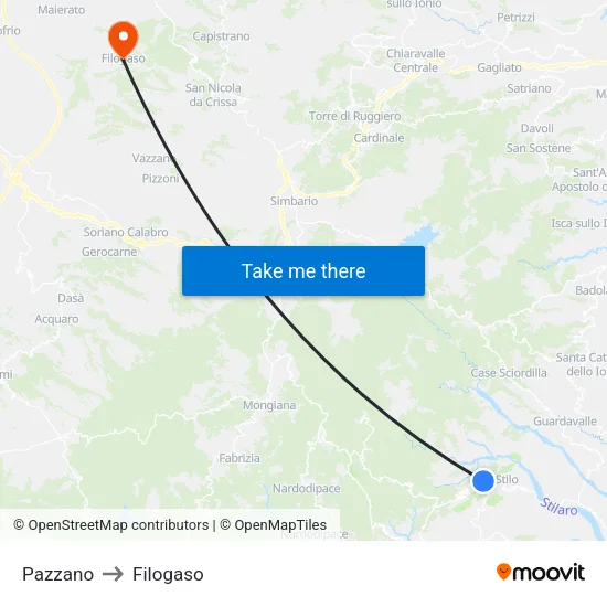 Pazzano to Filogaso map