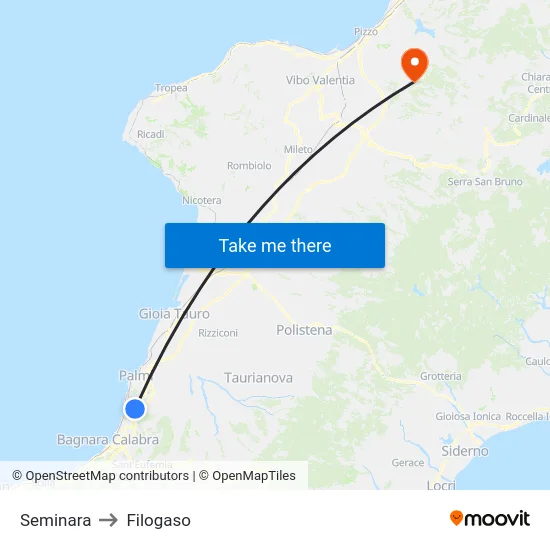 Seminara to Filogaso map