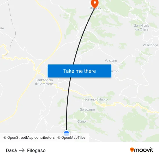 Dasà to Filogaso map