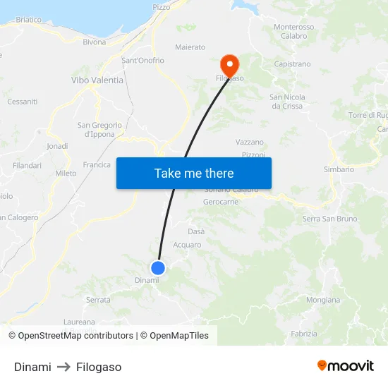 Dinami to Filogaso map
