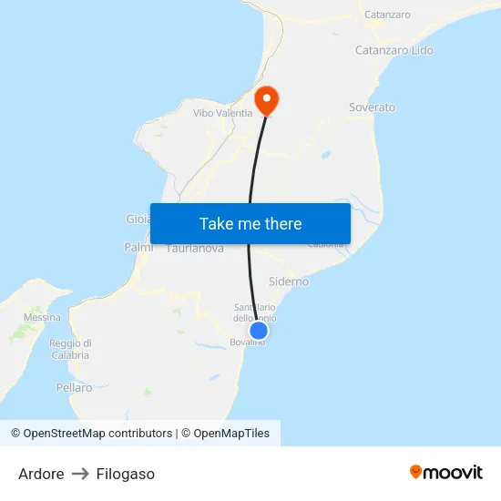 Ardore to Filogaso map