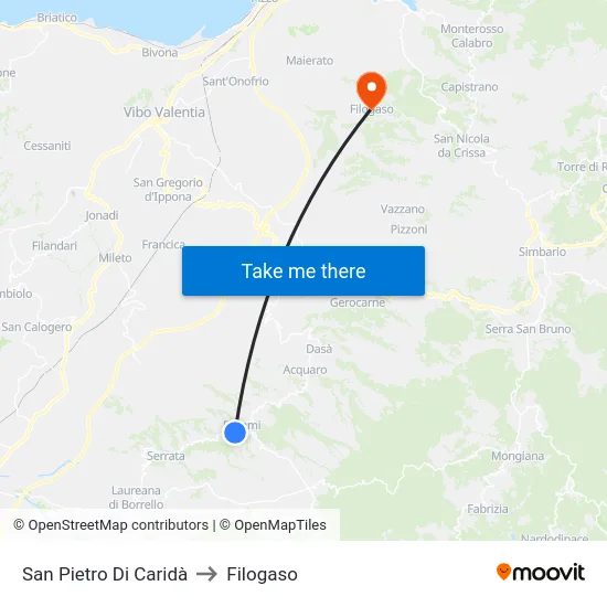 San Pietro Di Caridà to Filogaso map