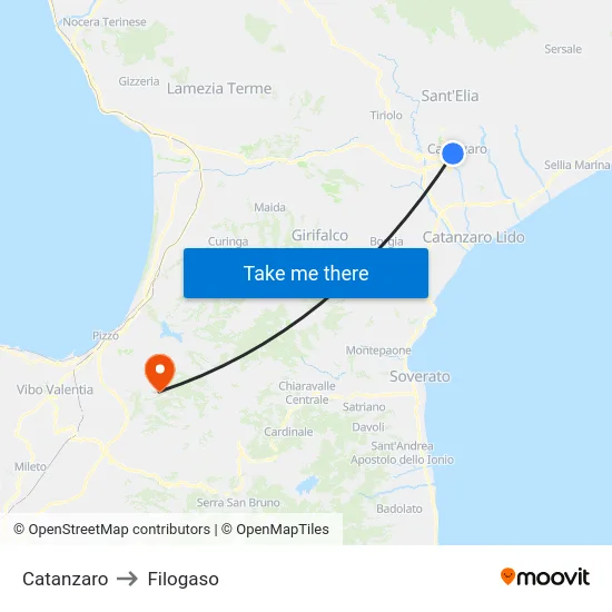 Catanzaro to Filogaso map
