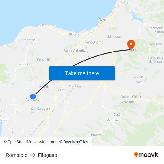 Rombiolo to Filogaso map