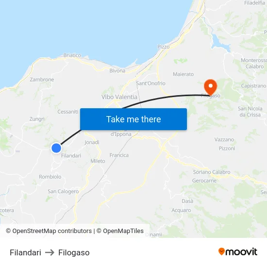 Filandari to Filogaso map