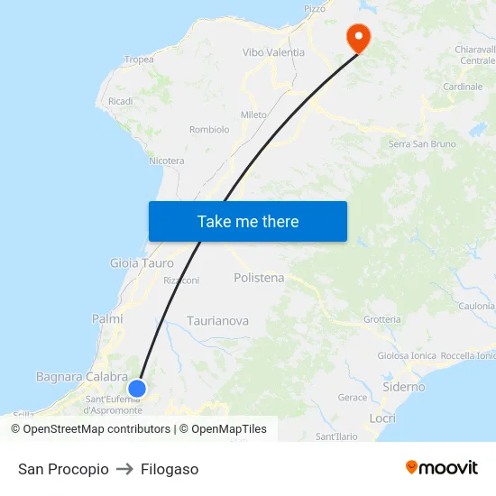 San Procopio to Filogaso map