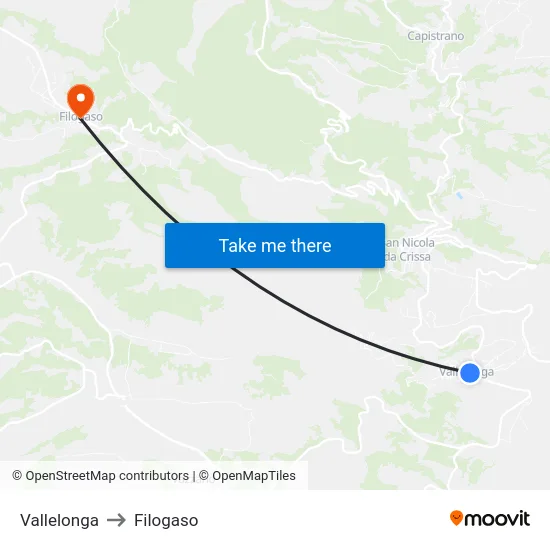 Vallelonga to Filogaso map