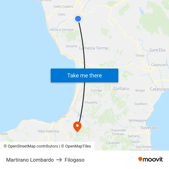 Martirano Lombardo to Filogaso map