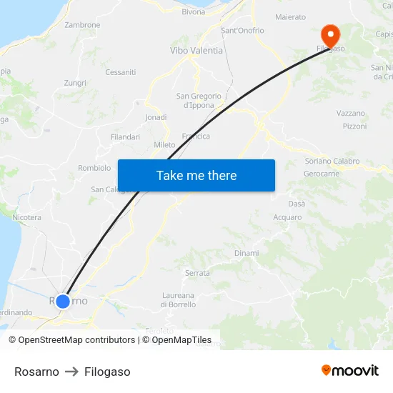 Rosarno to Filogaso map