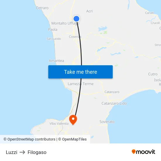 Luzzi to Filogaso map