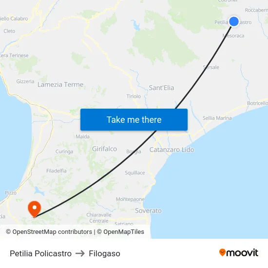 Petilia Policastro to Filogaso map