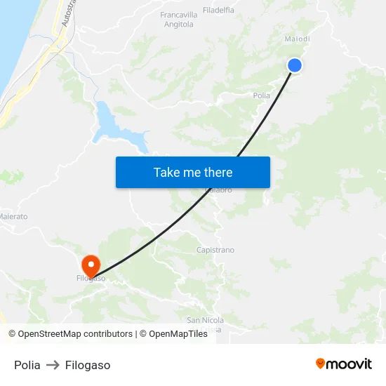 Polia to Filogaso map