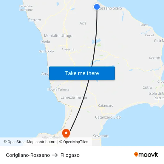 Corigliano-Rossano to Filogaso map
