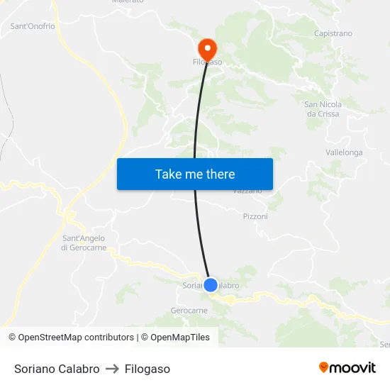 Soriano Calabro to Filogaso map
