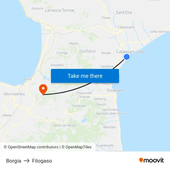 Borgia to Filogaso map