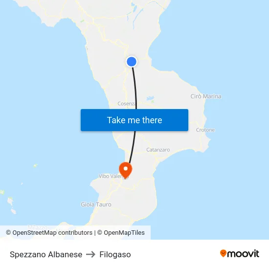 Spezzano Albanese to Filogaso map