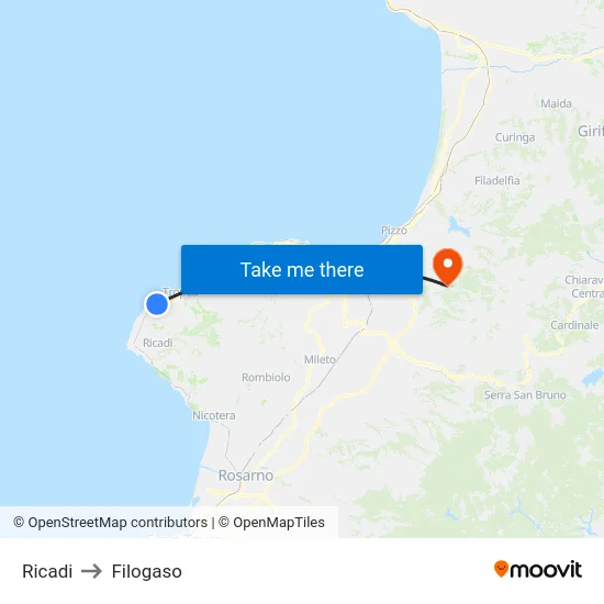 Ricadi to Filogaso map