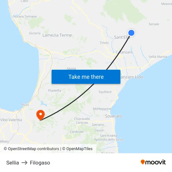 Sellia to Filogaso map