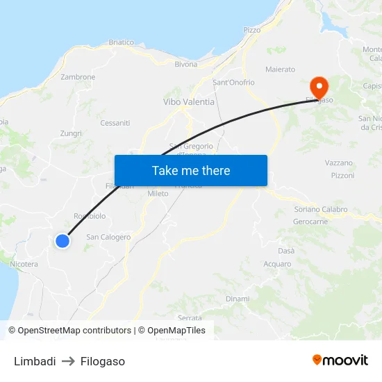 Limbadi to Filogaso map