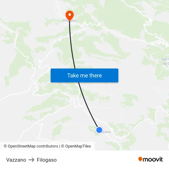 Vazzano to Filogaso map