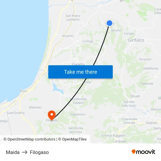 Maida to Filogaso map