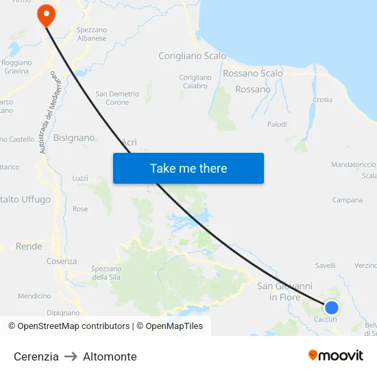 Cerenzia to Altomonte map