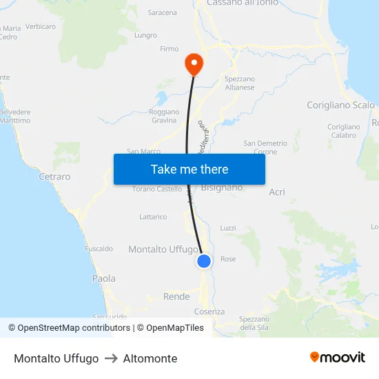 Montalto Uffugo to Altomonte map