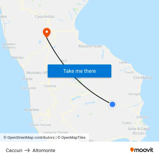 Caccuri to Altomonte map