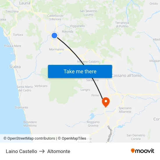 Laino Castello to Altomonte map