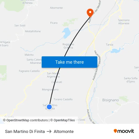 San Martino Di Finita to Altomonte map