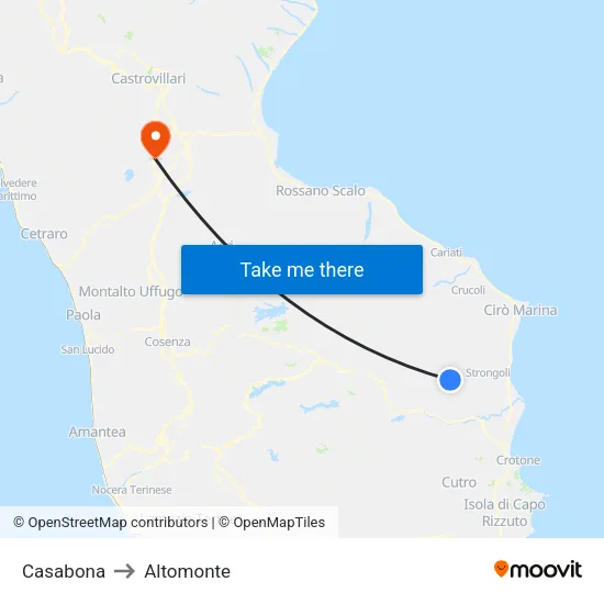 Casabona to Altomonte map
