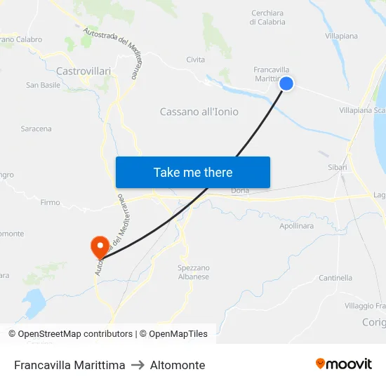 Francavilla Marittima to Altomonte map