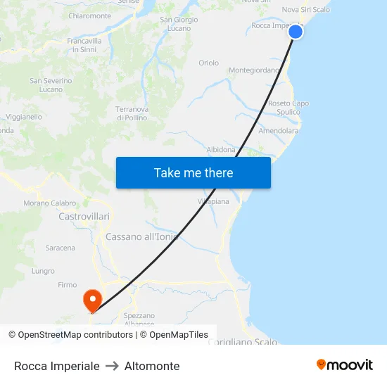 Rocca Imperiale to Altomonte map