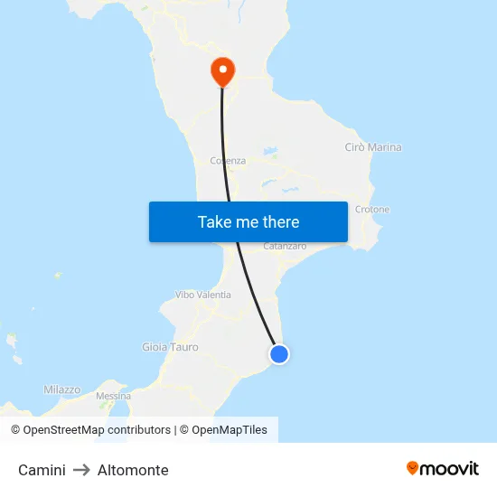 Camini to Altomonte map