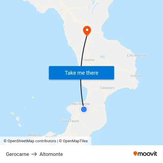 Gerocarne to Altomonte map