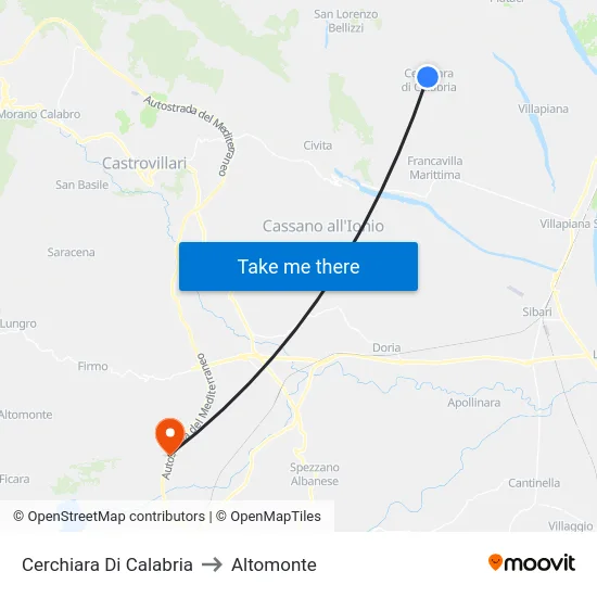 Cerchiara Di Calabria to Altomonte map